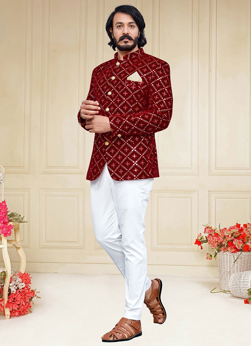 Maroon Colour Outluk Vol 88 New Latest Designer party Wear Velvet Jodhpuri Suit Collection 88004